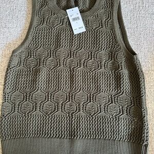 Splendid Olive Green Textured Knit Sleeveless Crewneck Sweater